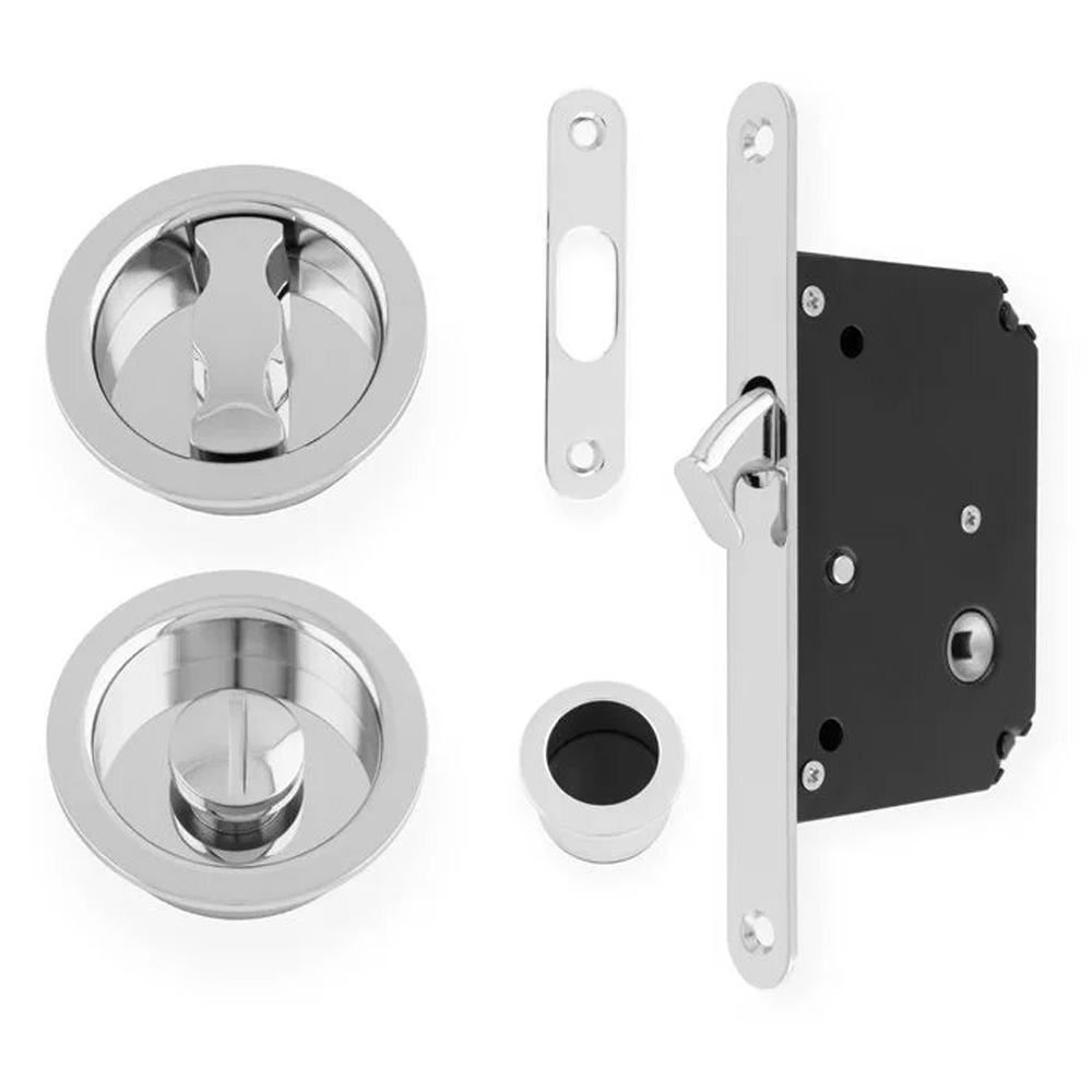 Henderson Round Sliding Door Lock - Polished Chrome